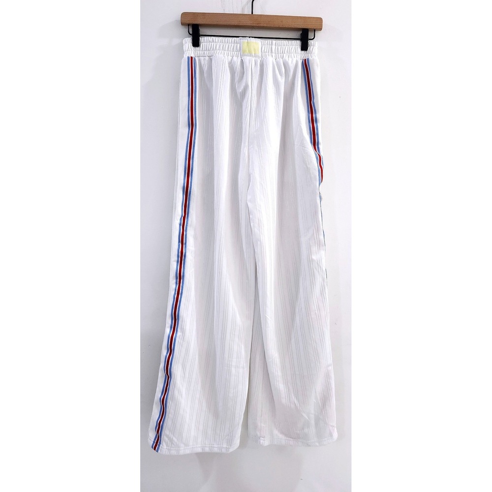 Yllw White Tearaway Snap Button Track Pants Green Red Stripe Wide Leg Small - Picture 4 of 11